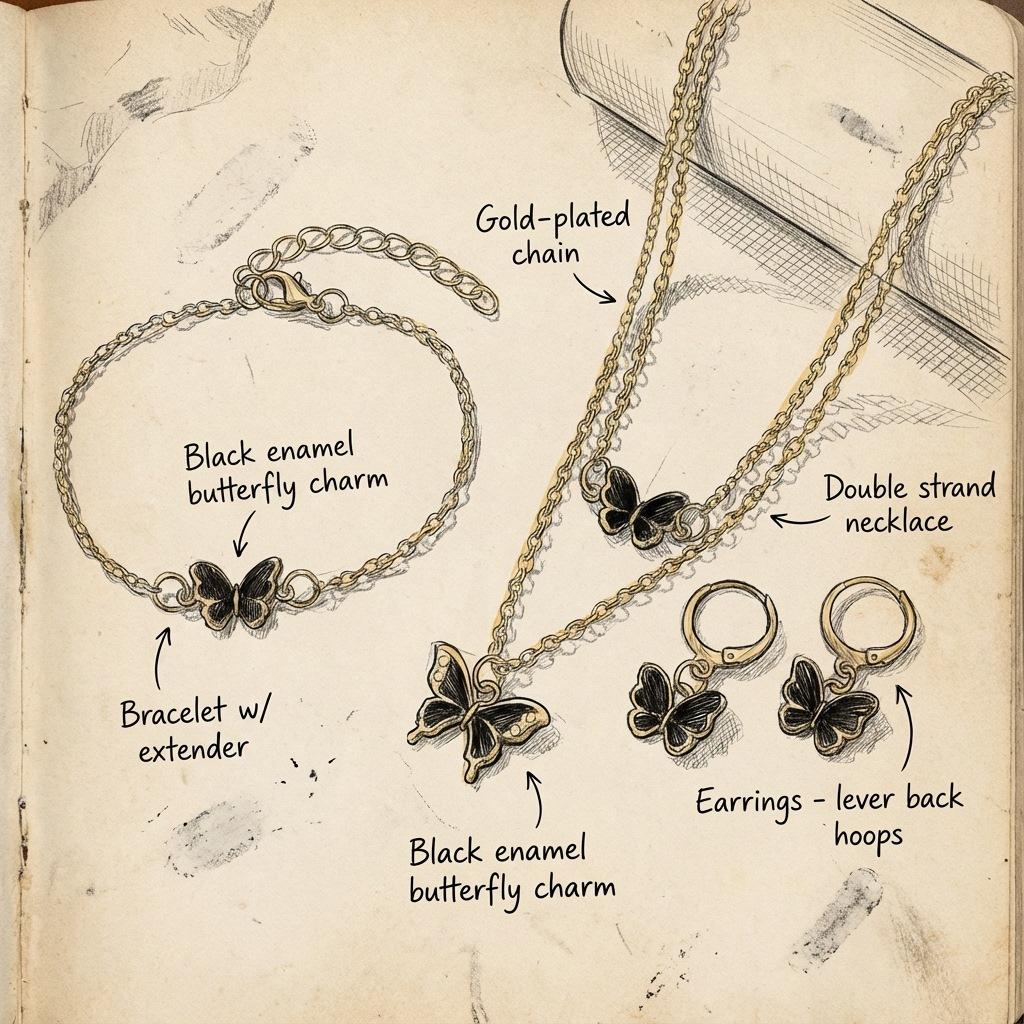Exquisite and Luxurious Butterfly Pendant Necklace and Bracelet Set, Unique High-End Oil-Drip Earrings