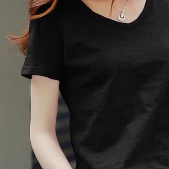 Женская футболка с V-образным вырезом, с коротким рукавом, свободного кроя, однотонная, мягкая