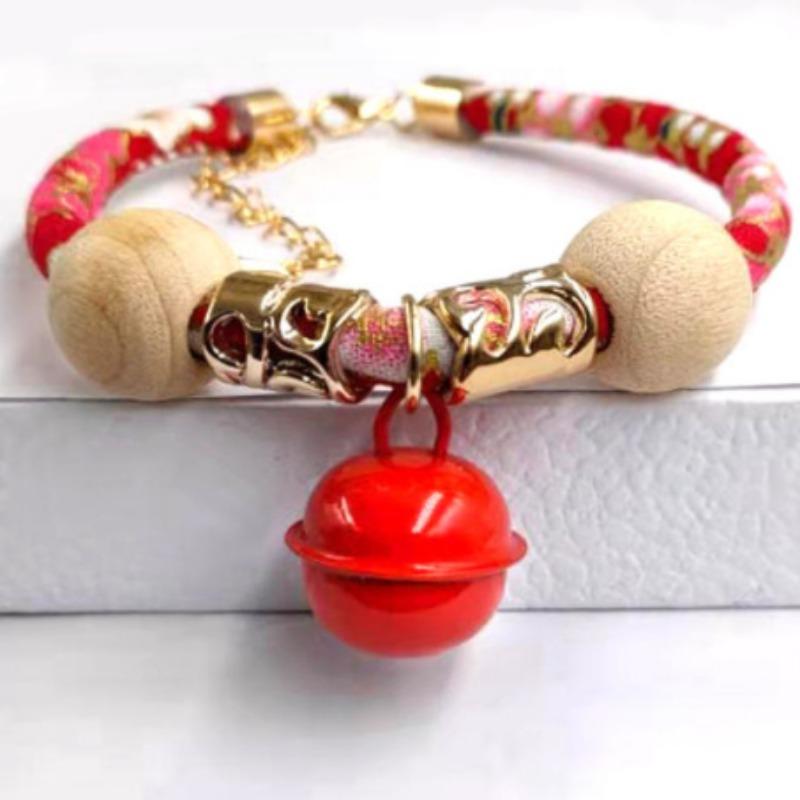 Pet Insect-proof Collar, Sandalwood Bead, Dog Collar, Money Cat Neck Collar, Alloy Head, Adjustable Bell