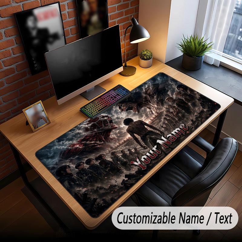 Custom Name Extended Mouse Pad,Attack on Titan Gaming Desk Mat For Home Office Desktop Decor
