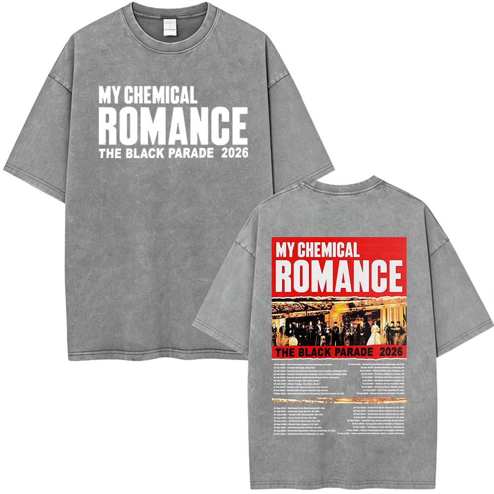 Rock Band My Chemical Romance Washed Tshirt The Black Parade  Tour Merch Tshirts Mens Clothing Vintage T Shirt Streetwear