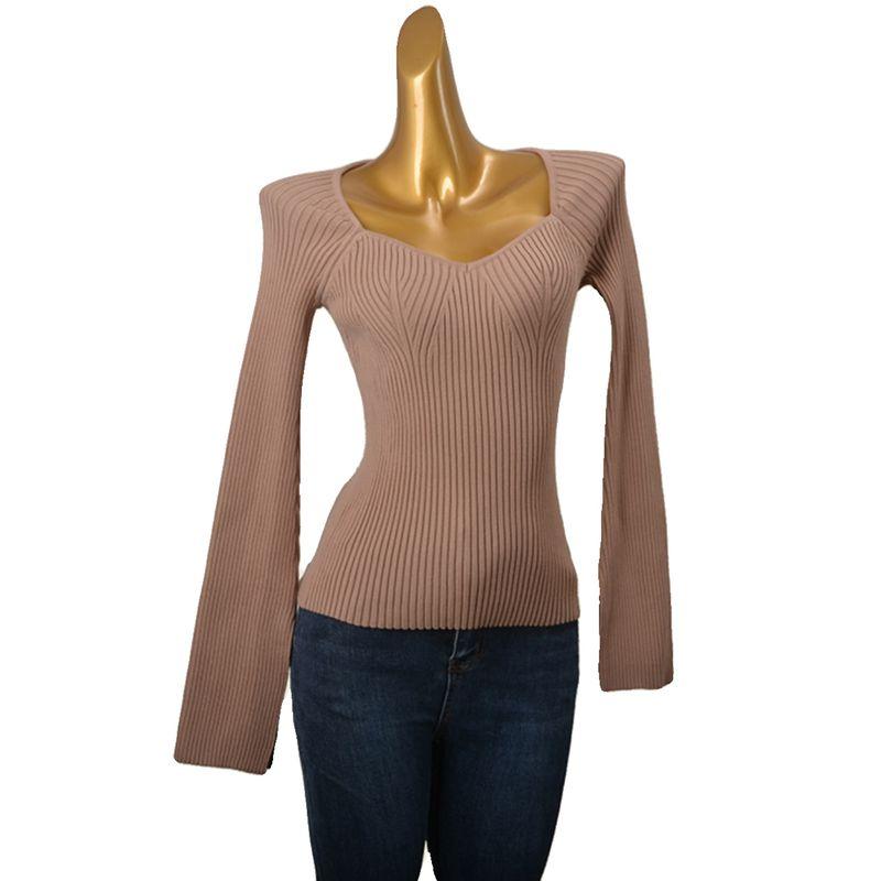 Water Drop Collar Sweater Fashion Wind Thread High Elastic Silm Fashion Small Sexy Slit Long Sleeve Pullover Top