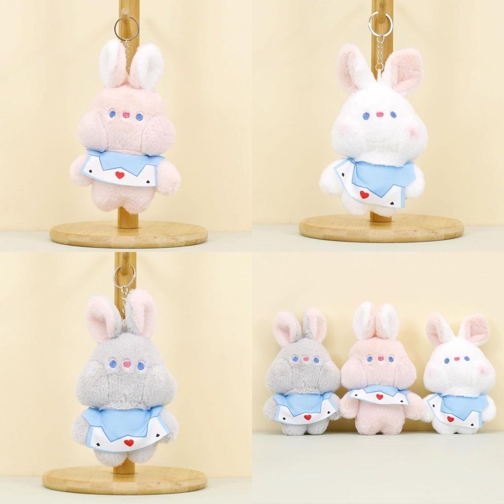 Cute Plush Rabbit Keychain Soft Fluffy Bunny Toy Pink White Gray Adorable Gift
