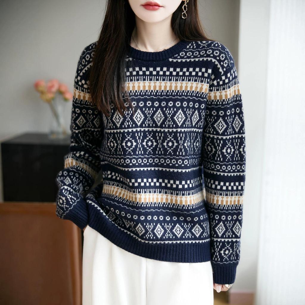 Women's High-End Fair Isle Jacquard Knit Sweater - Thick, Warm, and Stylish (2026)