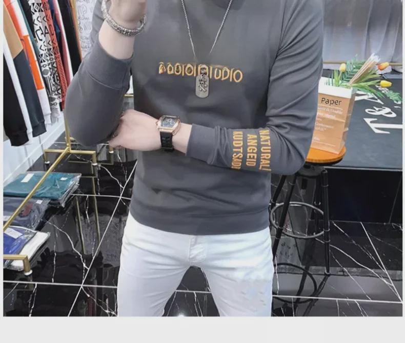 Высококачественная мужская европейская толстовка: Модный, с длинными рукавами, плюс бархат, весна/осень, утолщенный зимний топ