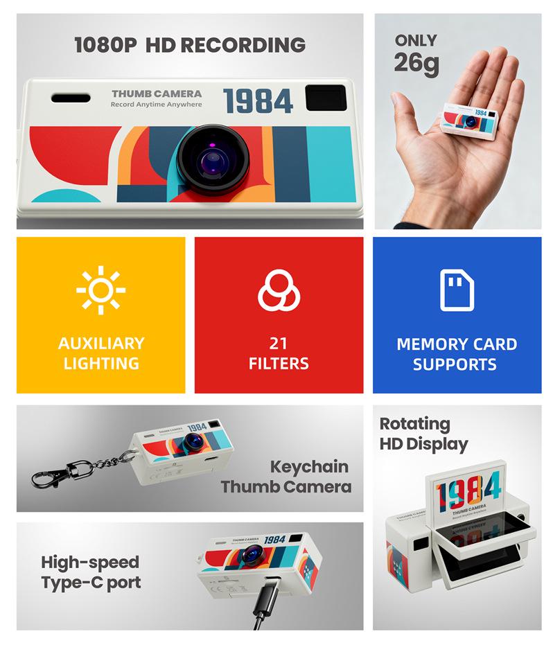 New Mini Flip Screen HD Thumb Camera for Photo & Video Recording - G62 Keychain Gift