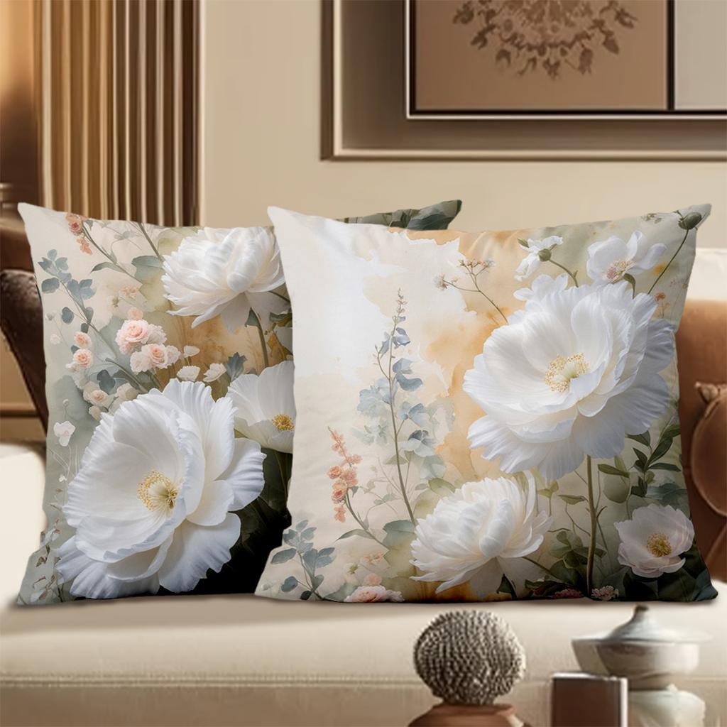 Floral Patterned Throw Pillows With White Flowers Decor Polyester pillowcase, sofa decorative cushion cov Headboard Pillow