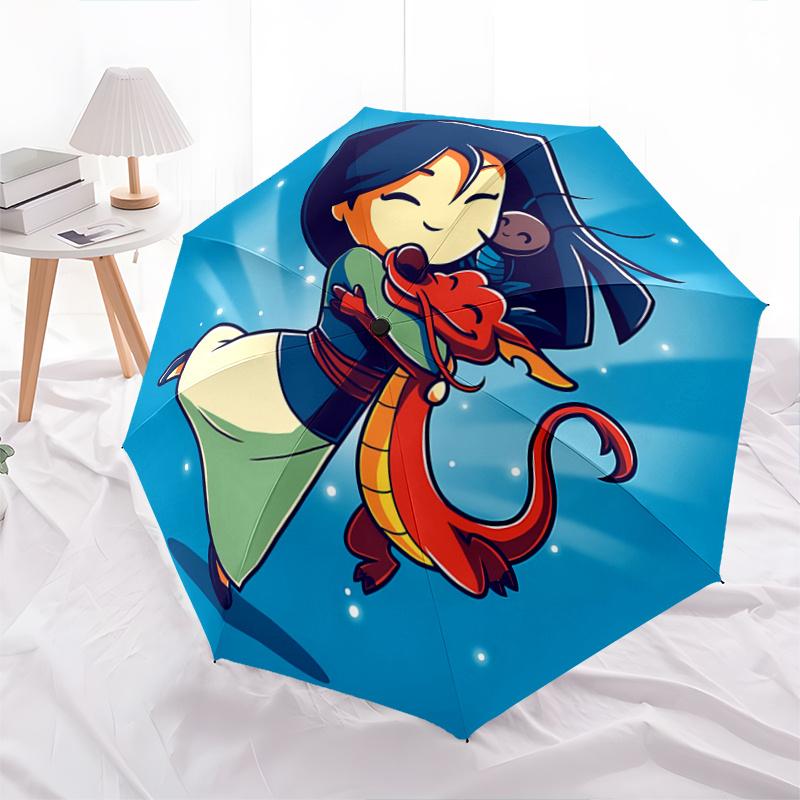1pc Mulan and Mushu Automatic Opening and Closing Umbrella - Lightweight 3-Fold Design, Suitable for Fans, Travel, Daily Use, Interesting Sh