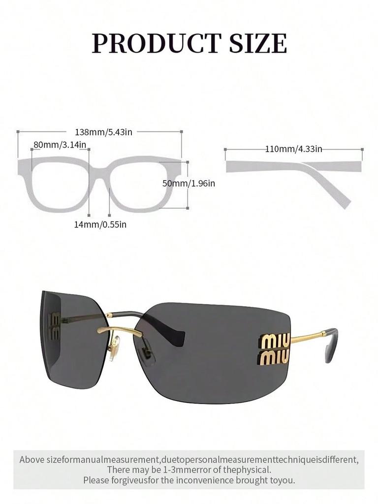 MIU MIU MU54YS Модные Без Оправы Солнцезащитные Очки Женские Роскошные Золотой Металл Рамка с Буквой Защита UV400 Градиентные Линзы Оверсайз для Ежедневной Поездки Пляжа