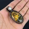 Crazy Lace Agate & Moonstone Gemstone Handmade Pure Copper Wire Wrap Jewelry Pendant For Women