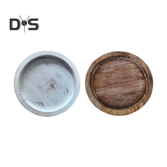 Подставка для тарелок из дерева, подставка для свечей, круглый деревенский декоративный столик в центре, побеленный деревянный поднос для чайных свечей