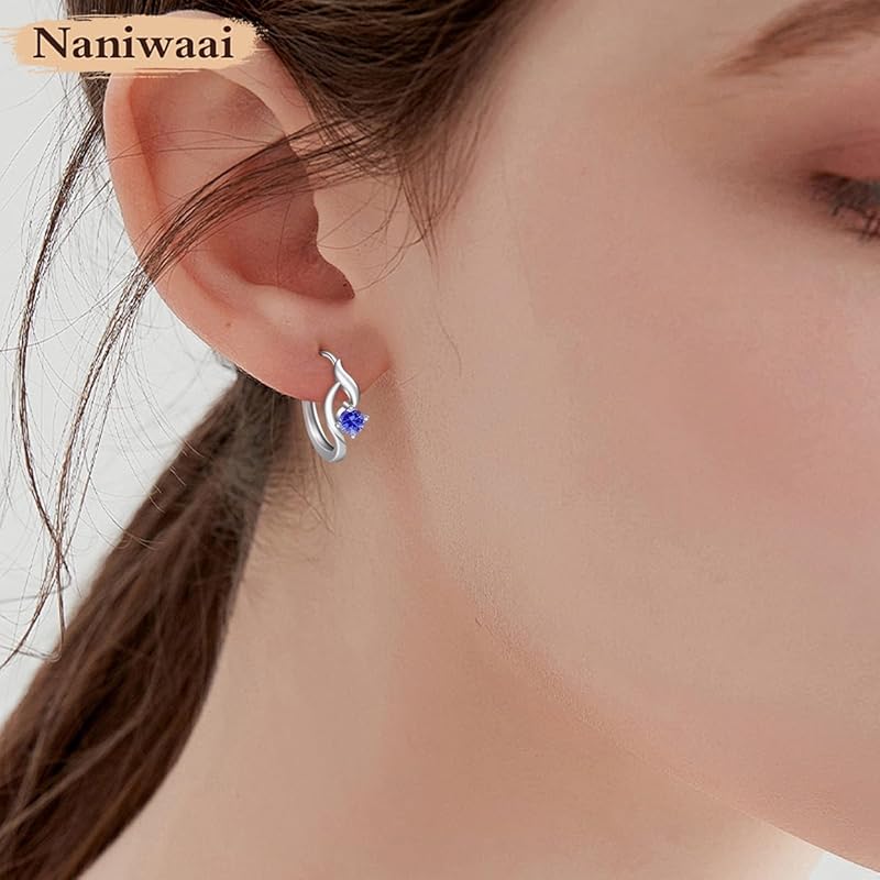 Naniwaai Earrings Ladies December Birthstone Hoop Silver Compatible with Metal Allergies Flower Ring Woman Present