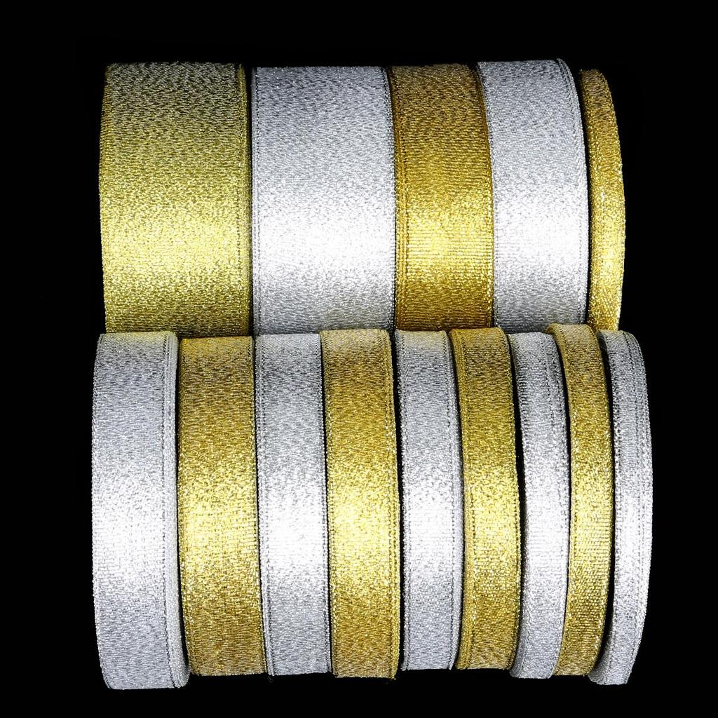1Pcs Gold/Silver Silk Satin Organza Glitter Ribbon 7-38mm Onions Belt for Wedding Cake Gift Package