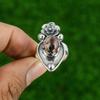 Natural Rhodonite Gemstone 925 Silver Stackable Flower Adjustable Ring For Women
