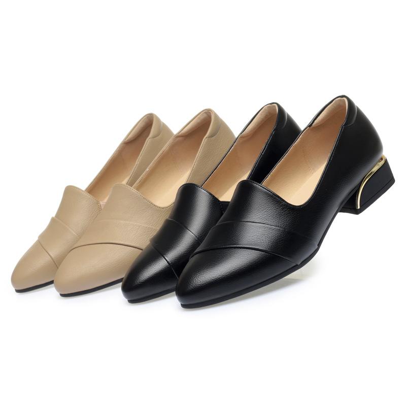 Size 35-41 Deep Mouth Women High Heels Shoes Genuine Leather Shoes Casual Women Pumps Ladies Office Work Shoes Low Heel Loafers