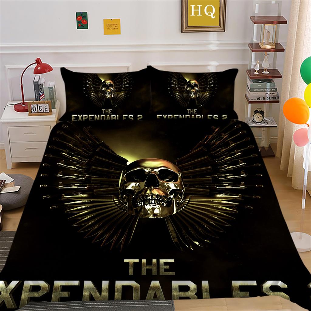 3D Horror Patterned Printed Bedding Set with Skull Head Pattern Down Duvet and Pillowcase 2/3 Pieces Halloween Festive Atmosphere Home Decoration