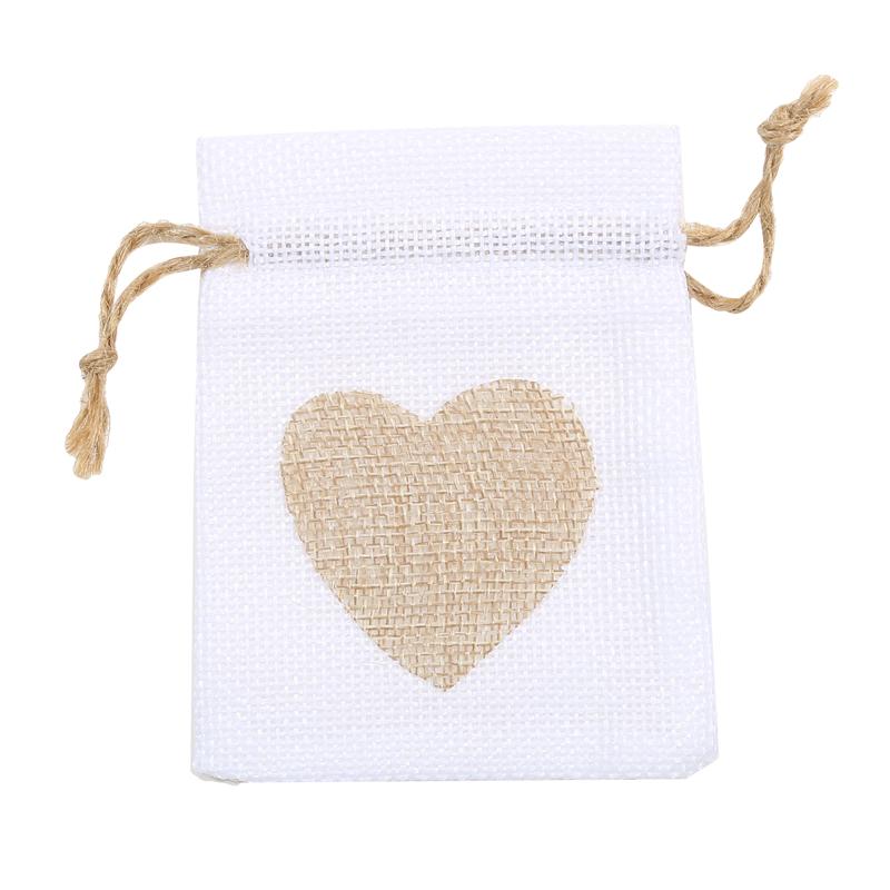 10Pcs Heart Shape Linen Small Drawstring Bag Reusable Burlap Jewelry Storage Pouch Gift Packaging Bags Party Candy Bags