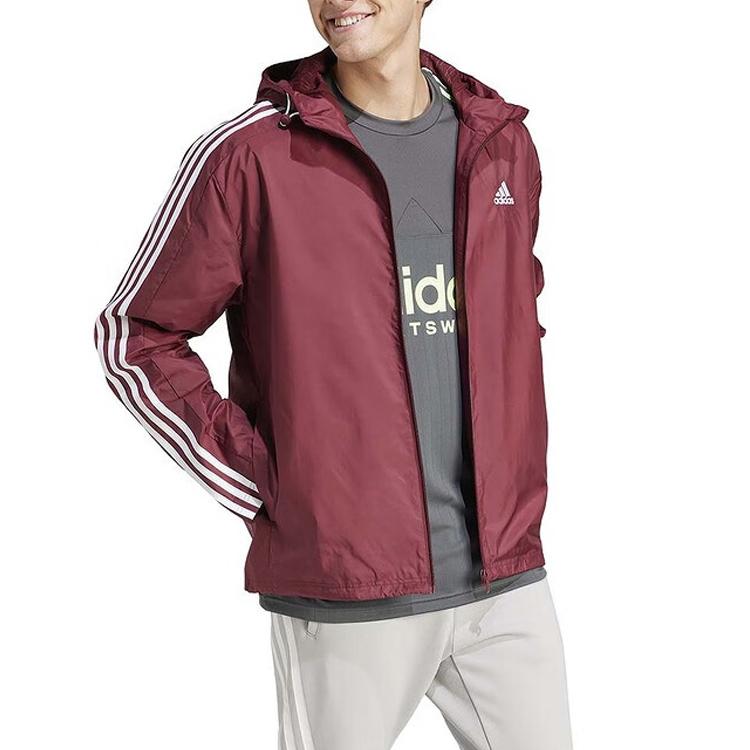 adidas Куртка с длинным рукавом и капюшоном с буквенным принтом и логотипом. Мужские куртки темно-красного цвета IS1335.