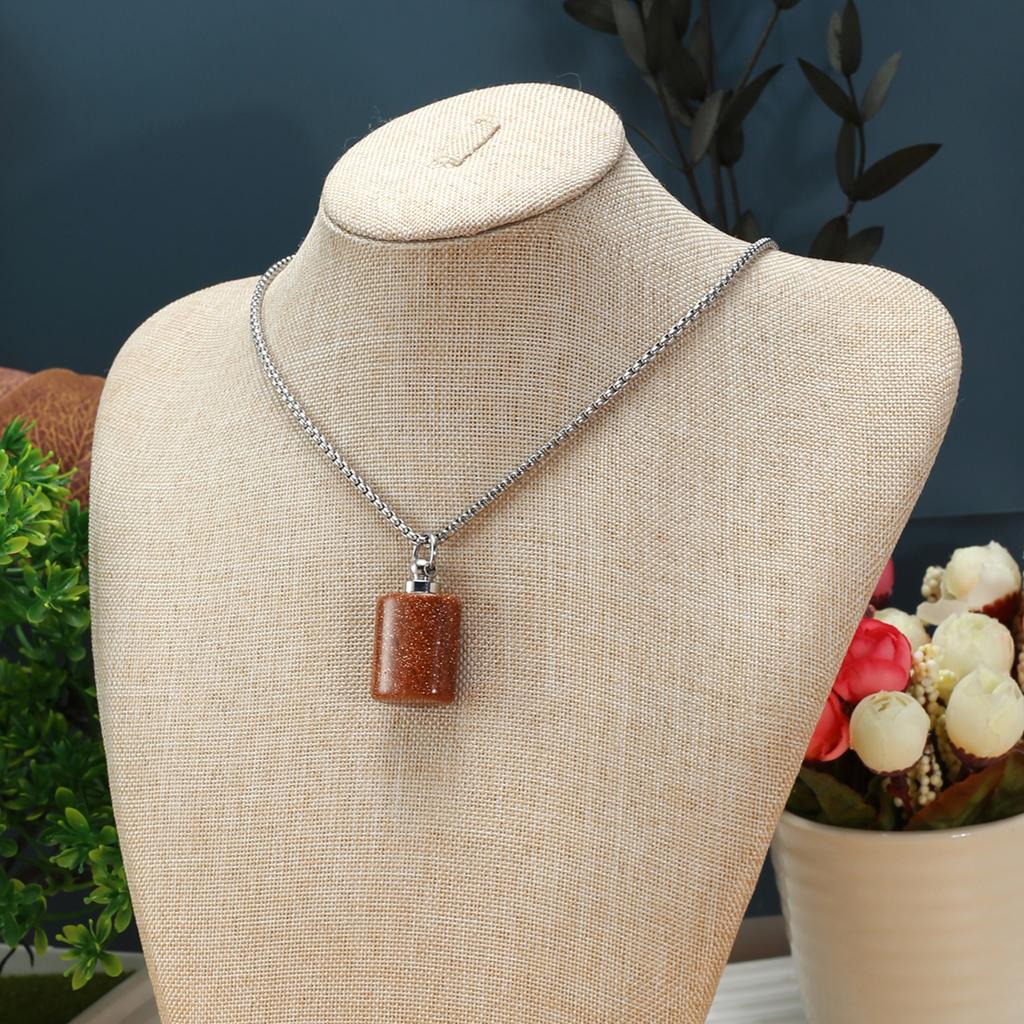 1Pc Healing Crystal Perfume Bottle Necklace Pendant Flat Cylinder Charm Silver Chain Necklaces for Women Jewellery 30x18mm