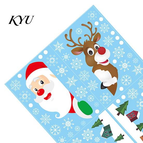 Removable Window Stickers 4Pcs Christmas Santa Claus & Reindeer Static Clings with Snowflake, PVC Decals, Festive Storefront Decor Reusable Glass for