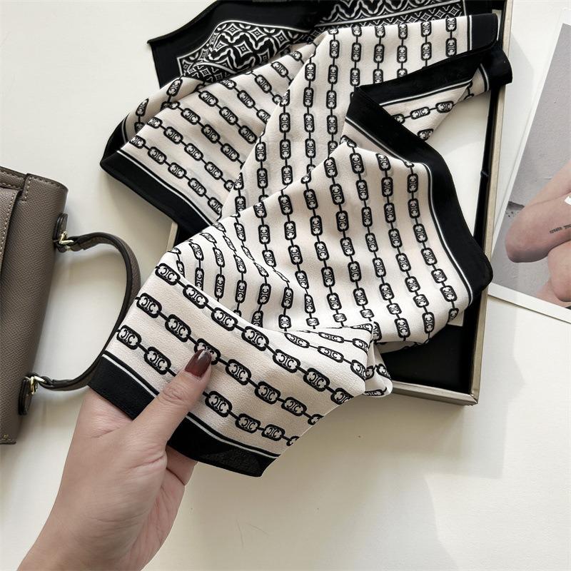 Nordic Style Silk Scarf Square Scarf Femininity Letter 100 Mulberry Silk Small Long Silk Scarf Fashion Scarf
