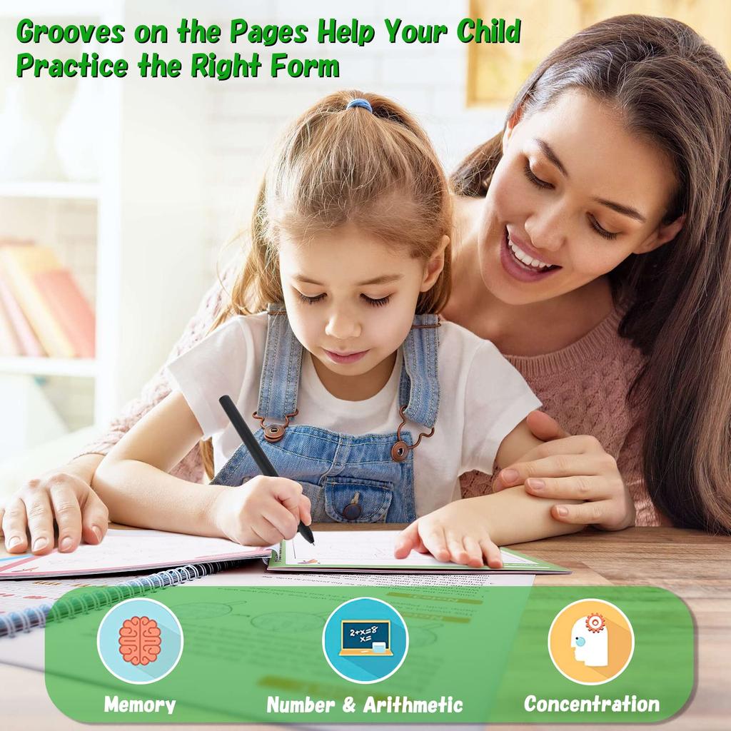 4 шт. Волшебная тетрадь для прописей на испанском, английском, французском, немецком языках с рифлеными рабочими тетрадями для детей, многоразовая практическая книга со сменным стержнем для ручки