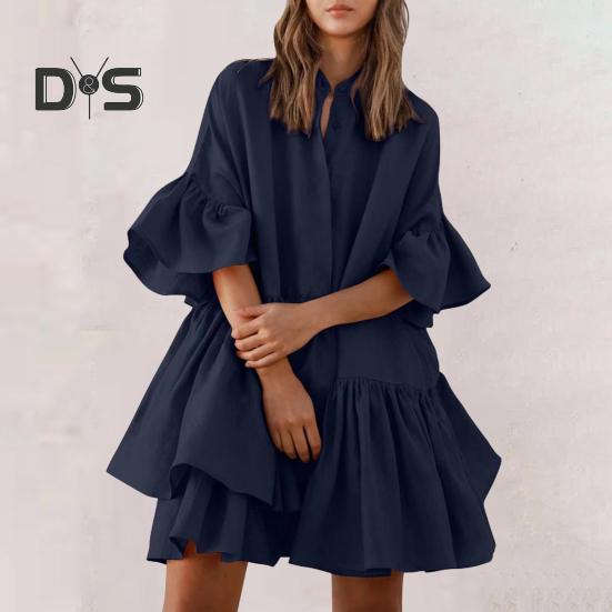 Женское многоярусное платье-бэбидолл с плиссированными рукавами, летнее повседневное свободное мини-платье средней длины для повседневной жизни и пляжных вечеринок