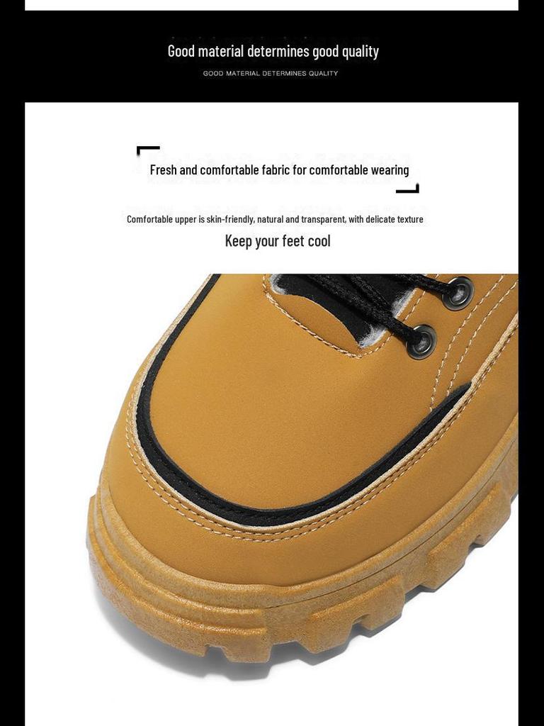 Men's High-Top Martin Boots - Velvet Winter Work Shoes, Retro Style with Thick Soles and Warm Cotton Lining.