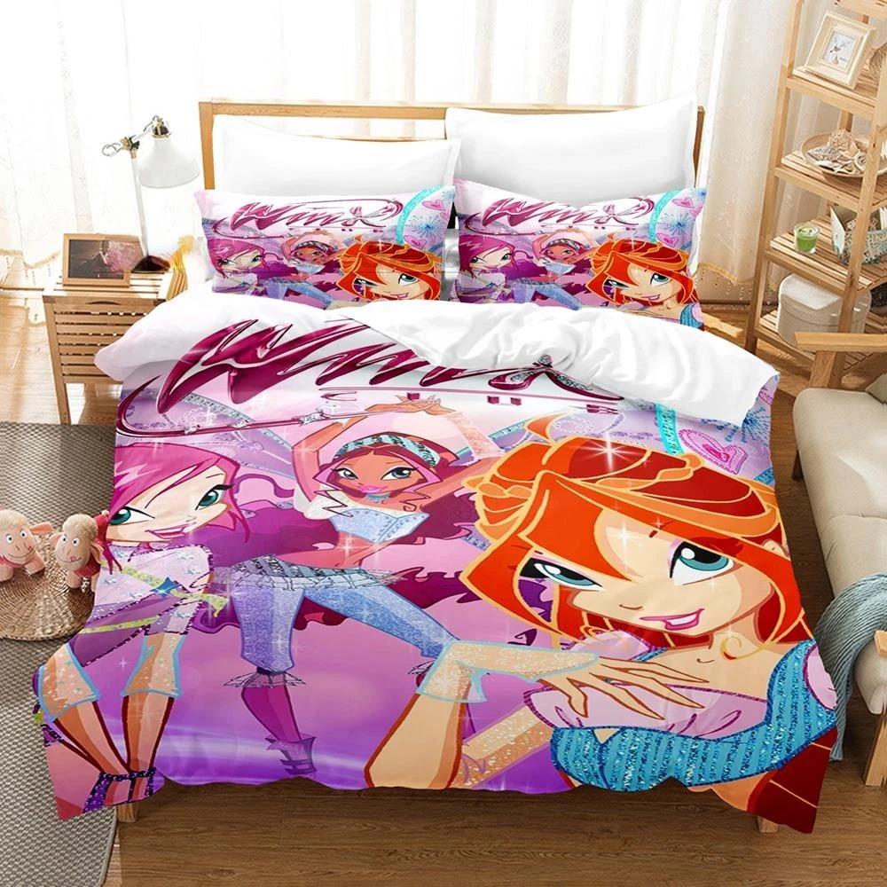 Коллекция постельного белья Winx Sleep Односпальный Размер Односпальный Размер Полный Queen Размер King Размер Размер Коллекция кроватей Подростковая Девочка Спальня Комплекты пододеяльников 3D