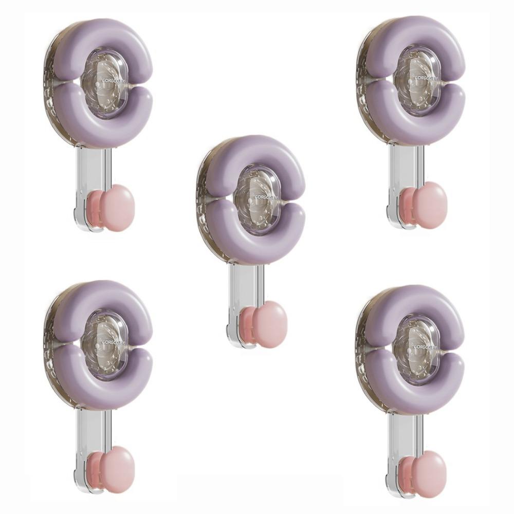 5Pcs Plastic Shower Hooks Punch Free Wall Hanger Light Luxury Suction Cup Hooks Kitchen