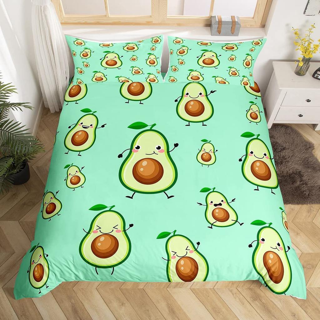 Cartoon avocado duvet cover three-piece set fun pattern bedding set with pillowcase