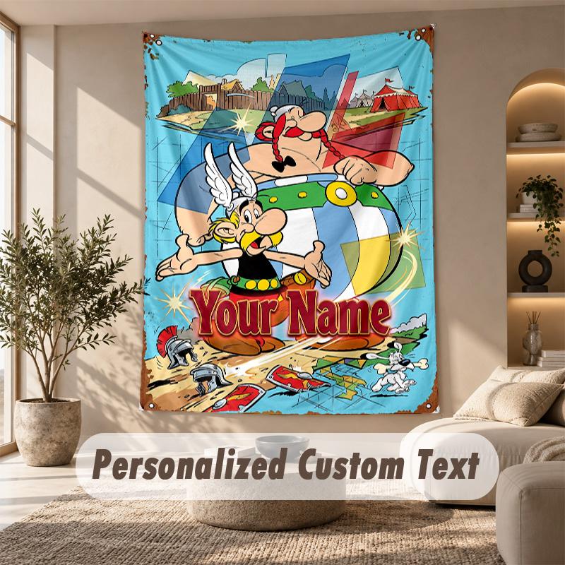 Asterix & Obelix Tapestry, Personalized Custom Text, Wall Hanging Tapestry For Living Room Home Wall Decor