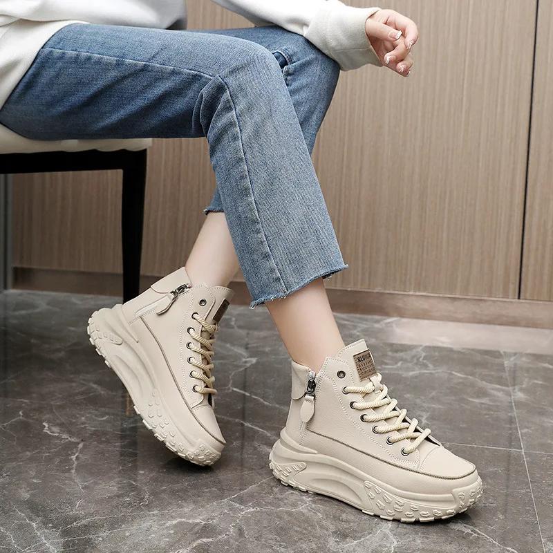 Luxury High Top Women's Casual Sneakers 2024 New Round Toe Thick Sole Increased Breathability Running and Sports Shoes Sneakers