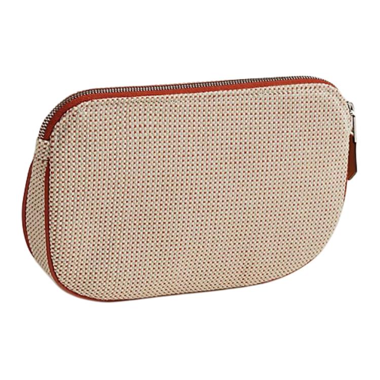 Hermes Echappee 19 Silver Buckle Cotton Toiletry Bag Unisex toiletry bag Brandy H103607M02