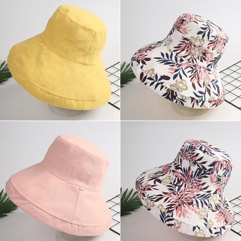 Wide Brim Cotton Summer Hat Women Packable Reversible Floral Bucket Hat UV Sun Protection Wide Brim Summer Beach Cap Double Sided Floppy Sun Hats