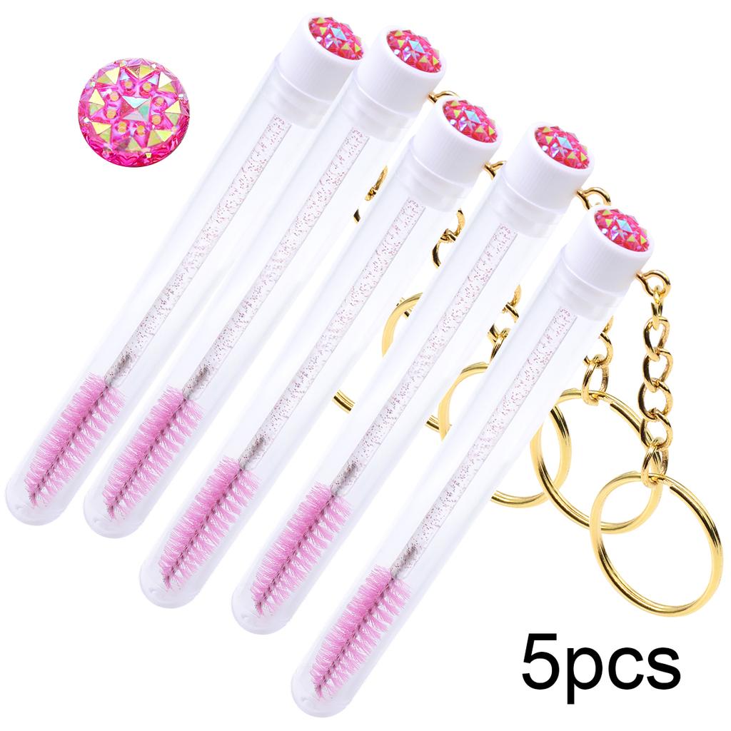 5pcs Eyelash Brushes Tubes With Keychain Lash Brush In Clear Container Disposable Eyelash Extension Mascara Wands With Case