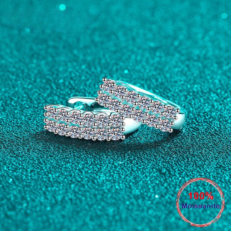Серебряные серьги с муассанитом S925, женские серьги-гвоздики с двойными рядами бриллиантов для девочек, сертифицированные GRA, всего 2 карата