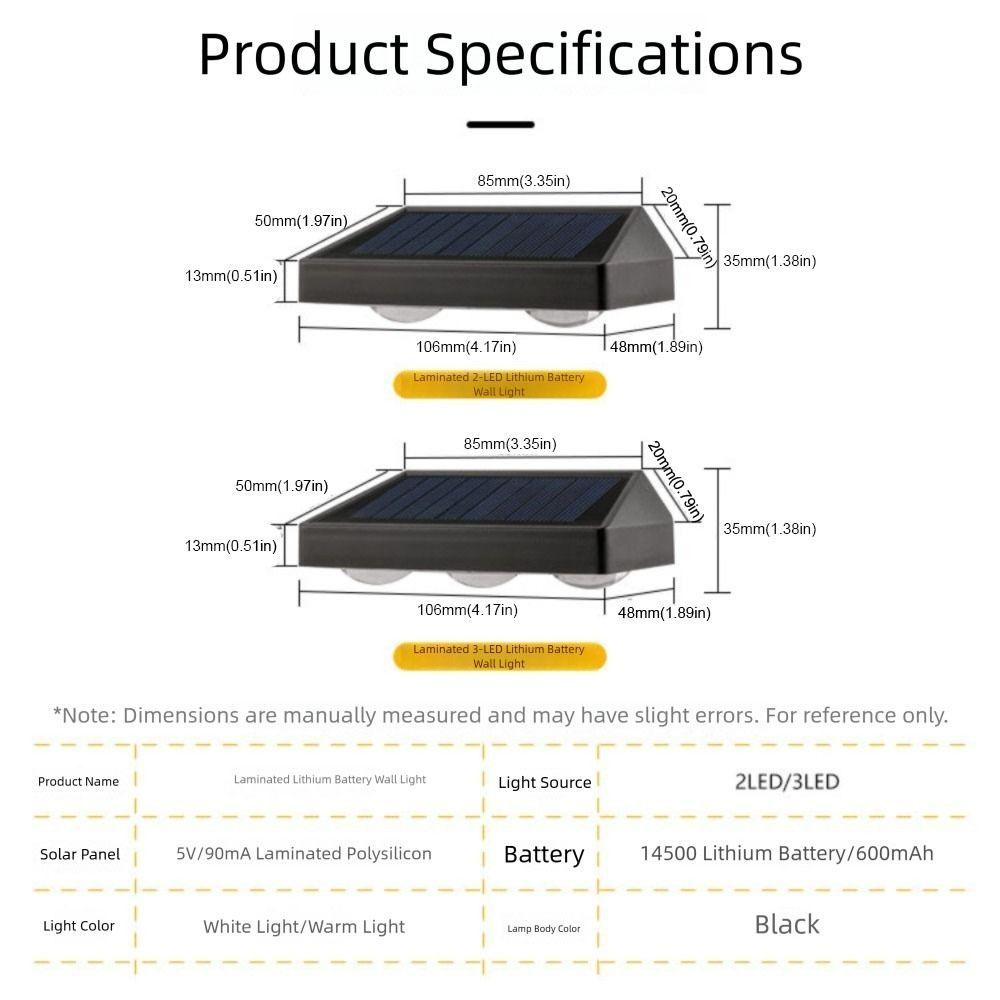 3LED Waterproof Solar Wall Lamps 2LED Solar Wall Lights Yard Atmosphere Wall Lights Decor