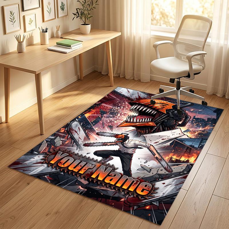 Personalized Crystal Velvet Carpet,Chainsaw Man Custom Printed Name, Plush Area Rug For Home Indoor Decor