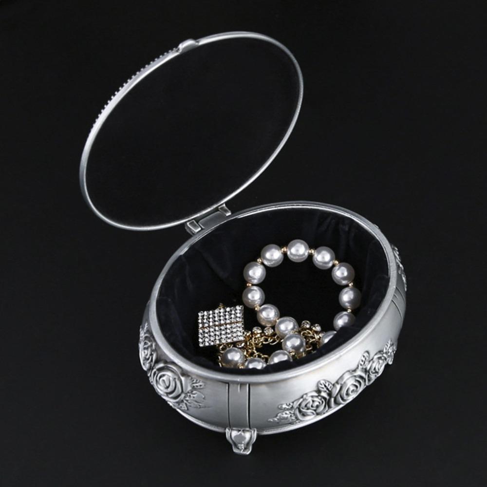 Zinc Alloy Jewelry Storage Box Oval Keepsake Box Trinket Jewelry Box For Rings Necklaces Earrings