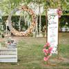 4.9Ft High Metal Wedding Garden Arch Geometric Sign Frame Welcome Guests Flower Display Balloon Column Stand Holder Party