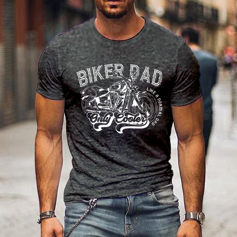Футболка для мужчин с изображением мотоцикла, принт «Байкер-папа», короткий рукав, классическая уличная футболка, мужские рубашки на День отца, свободные летние футболки