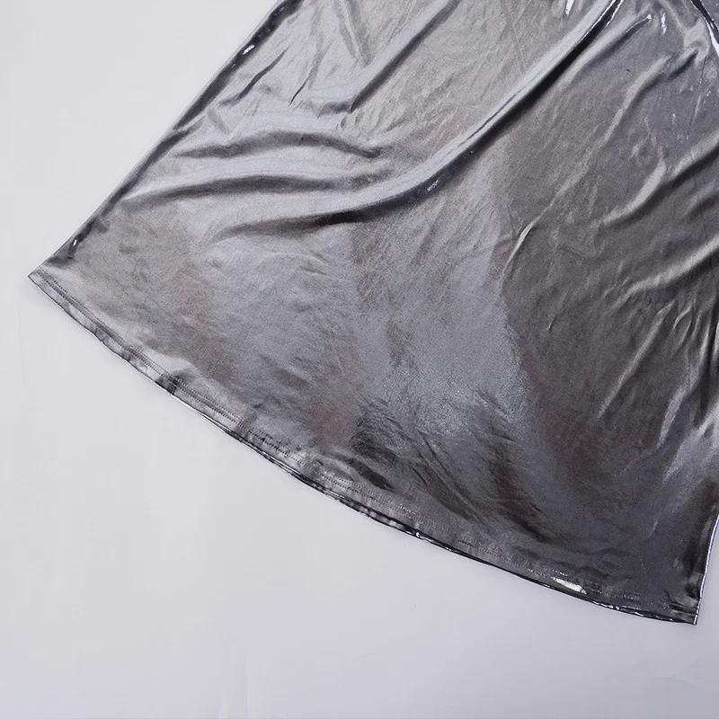 Осеннее металлическое сексуальное платье-миди А-силуэта с подтяжками 2024 года