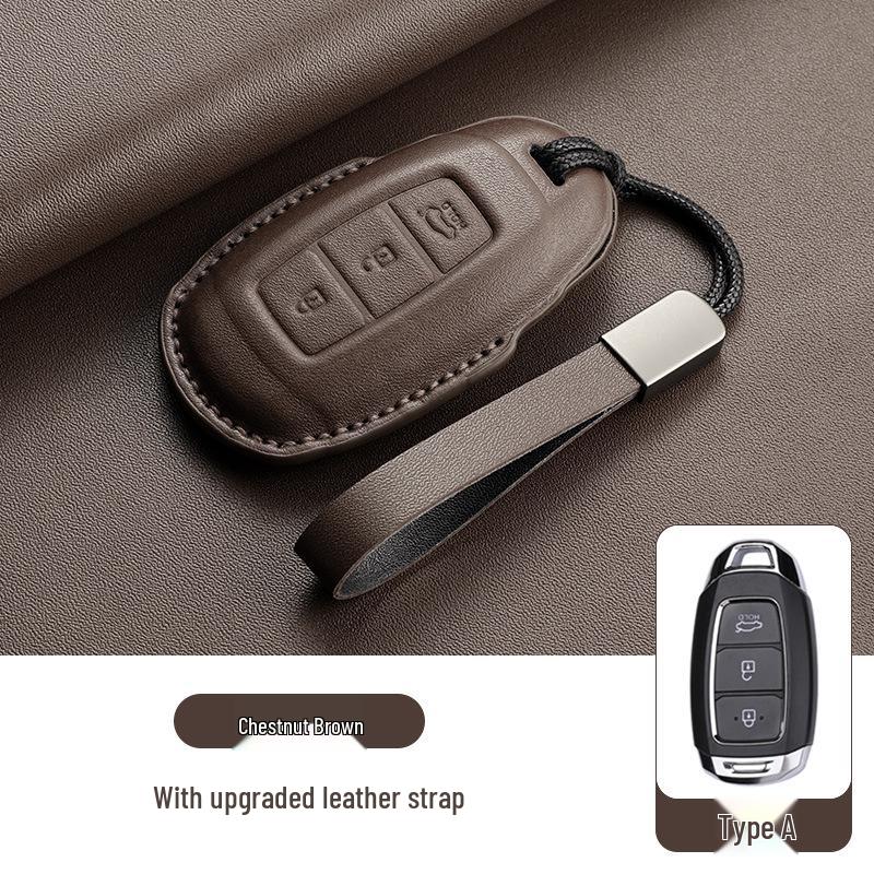 Genuine Leather Key Case for Hyundai ix35, Santa Fe, Fiesta, ix25, Elantra, Verna, Mistra