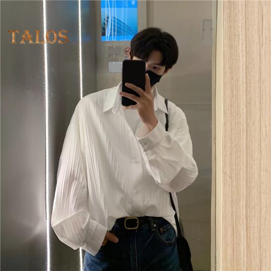 Мужская рубашка свободного кроя, однотонный кардиган с отложным воротником, однобортный, осенне-весенний топ, рубашка средней длины в уличном стиле