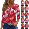 Женская повседневная футболка с пуговицами, V-образным вырезом, семью рукавами и принтом ко Дню святого Валентина