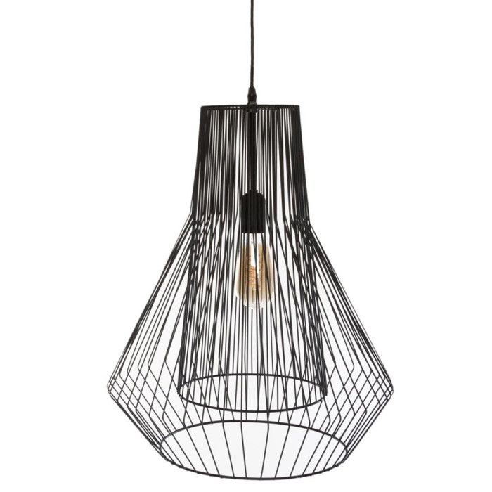 Black Pendant Light "Zania" In Wired Metal Height 52 Cm Atmosphera