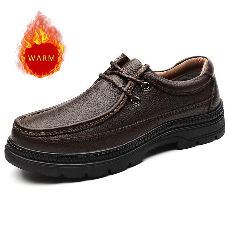 Trendy New Winter Hot Selling Cotton Shoes for Men Thick Soled Oxford Shoes for Office Business Genuine Leather Shoes for Men’s