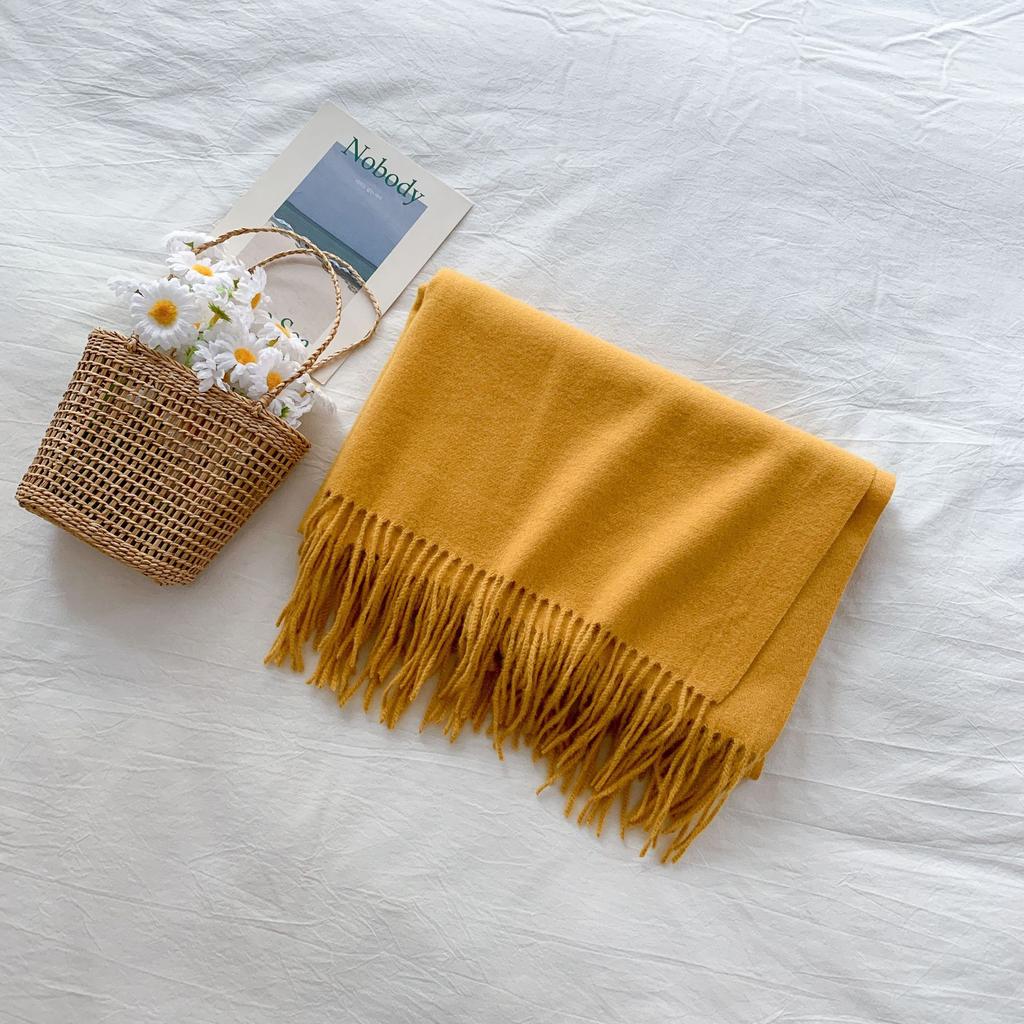 Cashmere Hand Feel Autumn And Winter Solid Color Scarf Women'S Thick Tassel Simple And Versatile Soft And Warm Imitation Cashmere Shawl