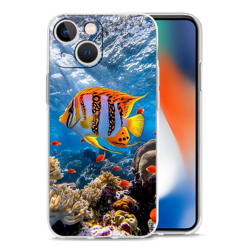 Чехол для телефона iPhone 17 Чехлы iPhone Air 16 15 12 13 14 Pro Max 7 8 Plus 16Pro iPhone11 Прозрачный чехол Мультяшная милая рыбка